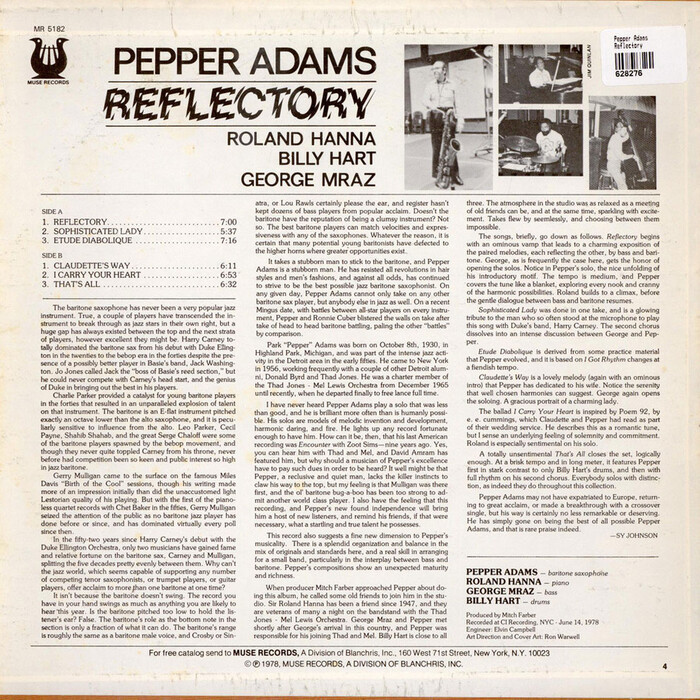 Pepper Adams – Reflectory album art 2