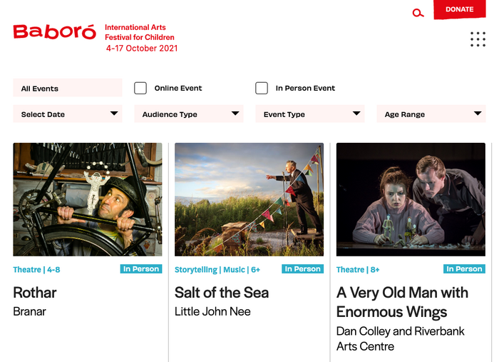 Events overview page with filters.