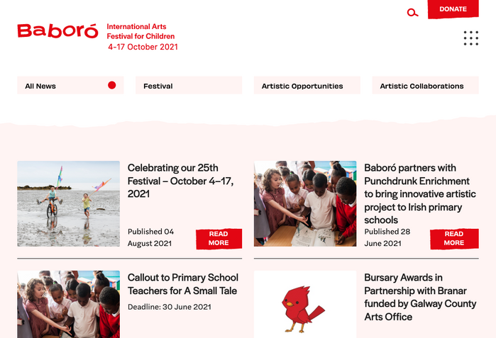 News archive page with filters.