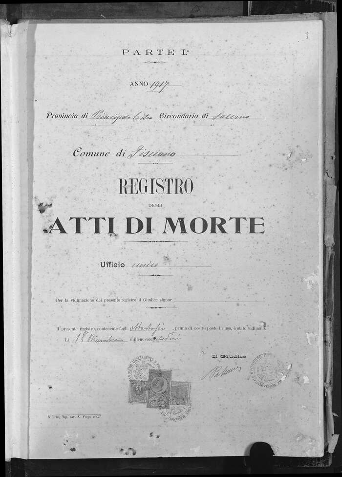 1917. “Atti di Morte” is set in  Bold (cf. this specimen by Barnhart Brothers & Spindler)