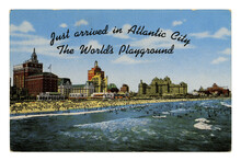 “Just arrived in Atlantic City” postcard