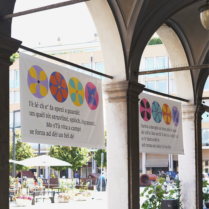 Installation view in the porches of Cesena.