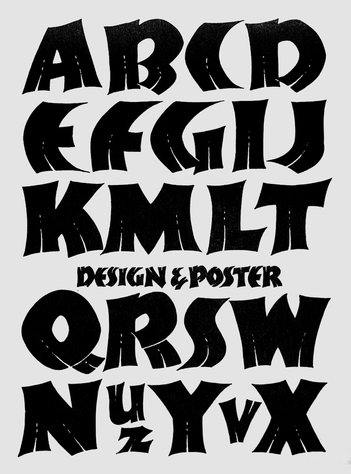 “Design & Poster” – alphabet by Ross F. George as shown in the 13th edition of his Speedball Text Book (1938).