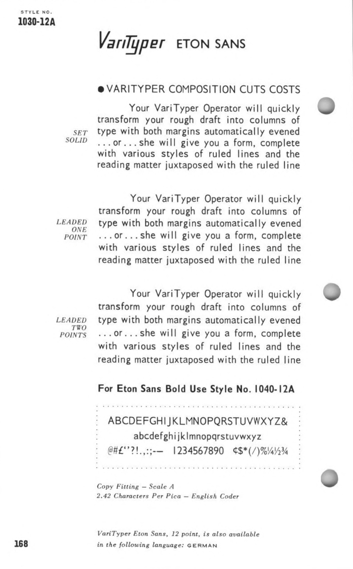 A specimen of Eton Sans regular.