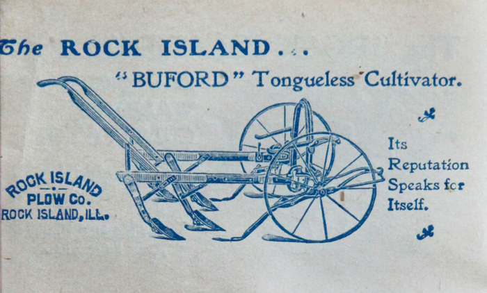 The “Buford” cultivator ad (1903) is set in Jenson Old Style (1893) and  (1900) for “The ROCK ISLAND”. ‘The’ is from Blanchard Italic (1900).