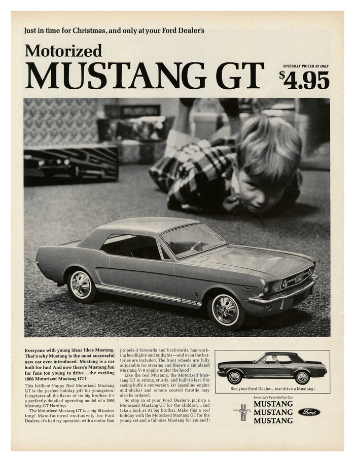 “Motorized Mustang GT” ad by Ford (1965) - Fonts In Use