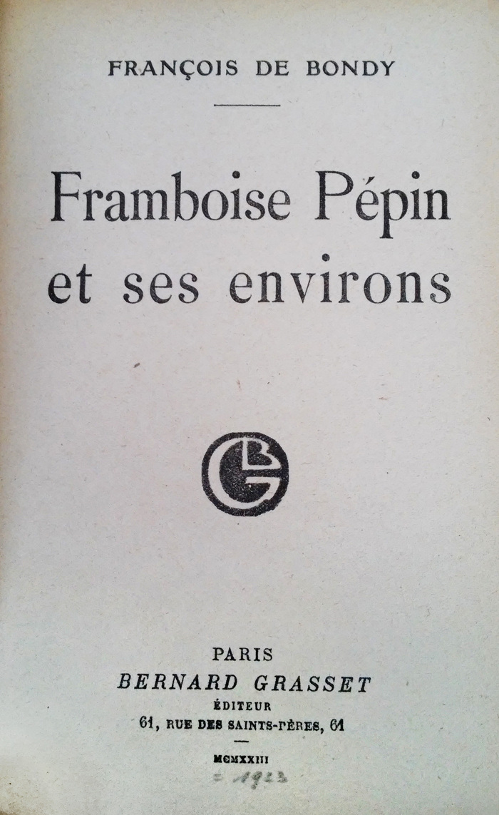 An edited version of the photo I took of the title page of Framboise Pépin et ses environs.