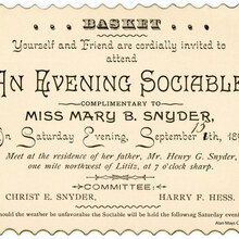Evening Basket Sociable Invitation, Lititz, Pa., September 15, 1894