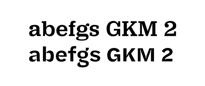 While Jubilat (top) and Halyard Micro (bottom) were not explicitly designed as a complementary pair, the two typefaces do have several things in common, allowing them to work together harmoniously. Coming from the same designer, they share a connatural approach to letter construction: two-story forms for a and g, diagonal terminals e.g. in e and a vertically cut flag in f, a similarly sloping spine in s, G with beard and single-sided bar, vertical stems in M. Furthermore, both are designs of sturdy build, with moderately wide proportions. Halyard’s Micro size in particular sports a large x-height that’s also characteristic for Jubilat.