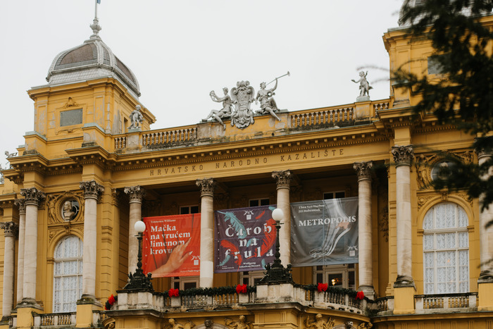 Banners at the HNK building in Zagreb