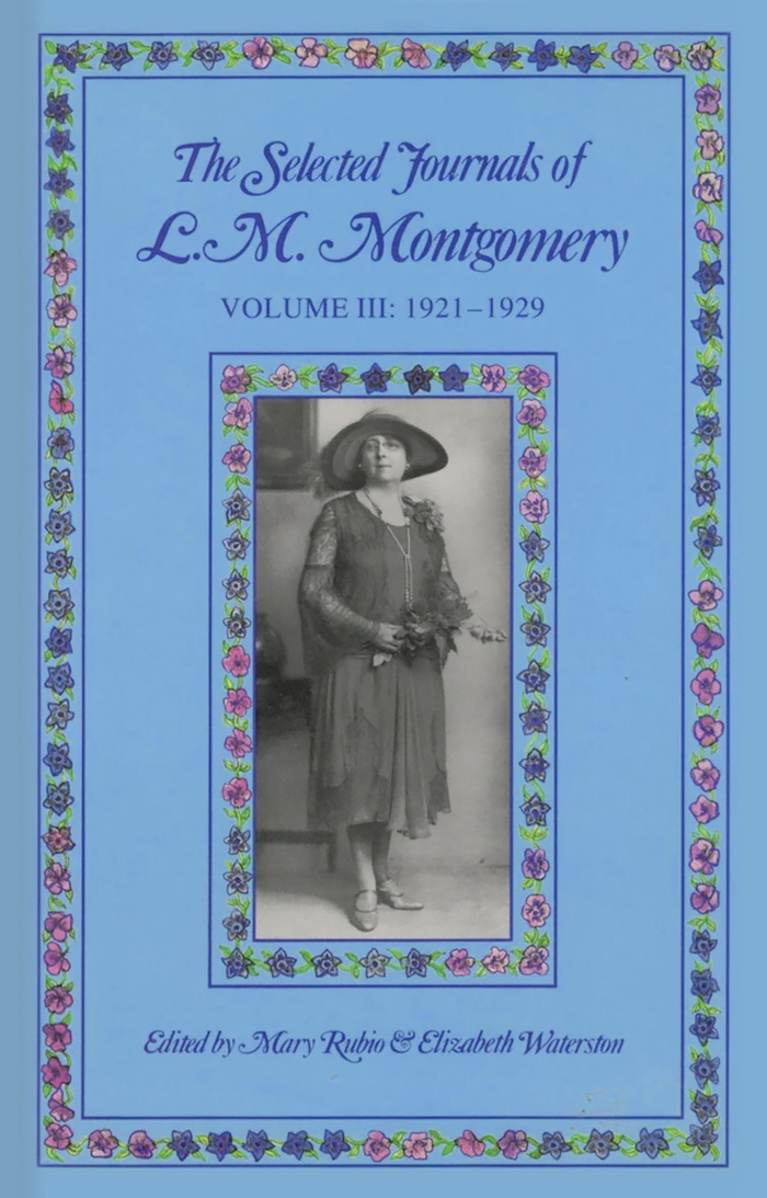 The Selected Journals of L.M. Montgomery, Volume III: 1921–1929 (published in 1992), featuring Adobe Caslon Italic and Times New Roman.