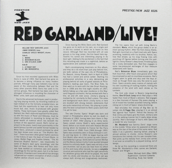 Back cover with liner notes by Michael Gold, set in  or similar.