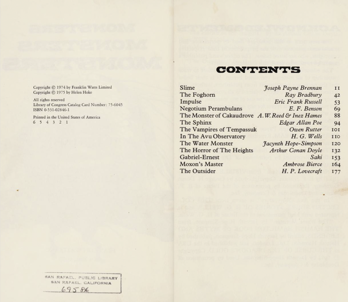 Table of contents, with tabular oldstyle numerals for the page numbers