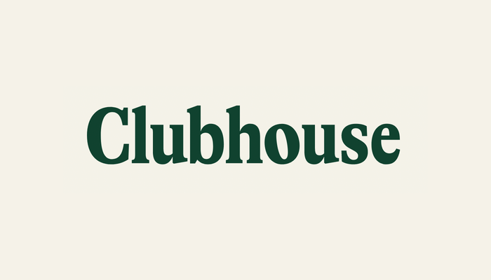 The Clubhouse logo is based on Gt Alpina Condensed Bold, with a customized tilted o.