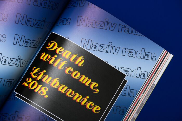 “Death will come” is set in . The outlined text on the background is set in .