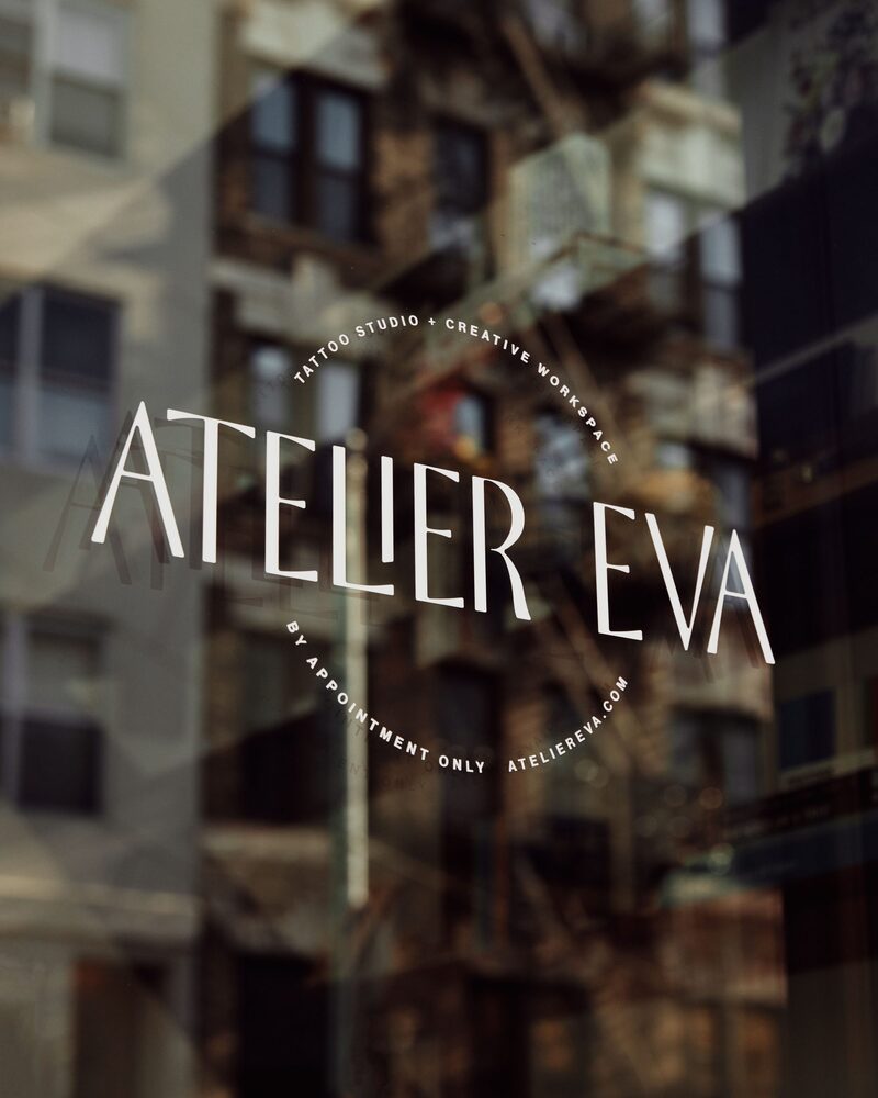 Business card design idea #231: Atelier Eva tattoo studio logo and business cards