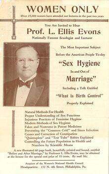 “Sex Hygiene In and Out of Marriage” lecture flyer