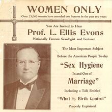 “Sex Hygiene In and Out of Marriage” lecture flyer
