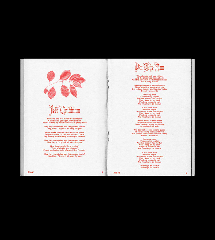 Risograph-printed lyric book, interior
