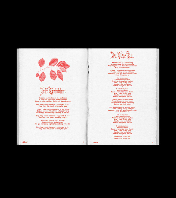 Risograph-printed lyric book, interior