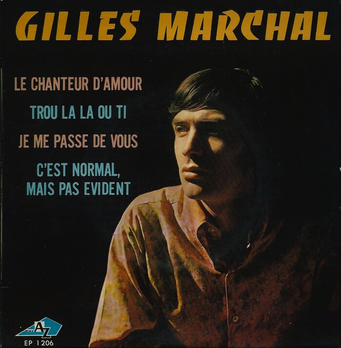 1968: Le Chanteur d’Amour (EP record). The track listing in alternating line colors is set in Alternate Gothic.
