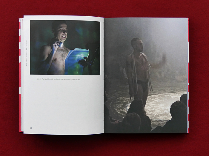 It was important to the artist to focus more on those images that show the artists and visitors interacting during the performances. The image formats in the book are hence diverse. The crucial thing was to always pursue a kind of visual storytelling that would allow the reader to immerse in the exhibition spaces while sitting on the sofa.