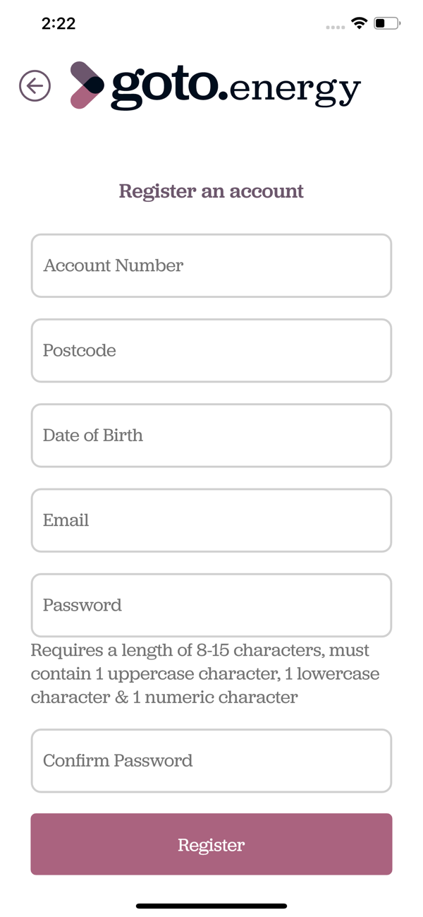 Mobile app: register form