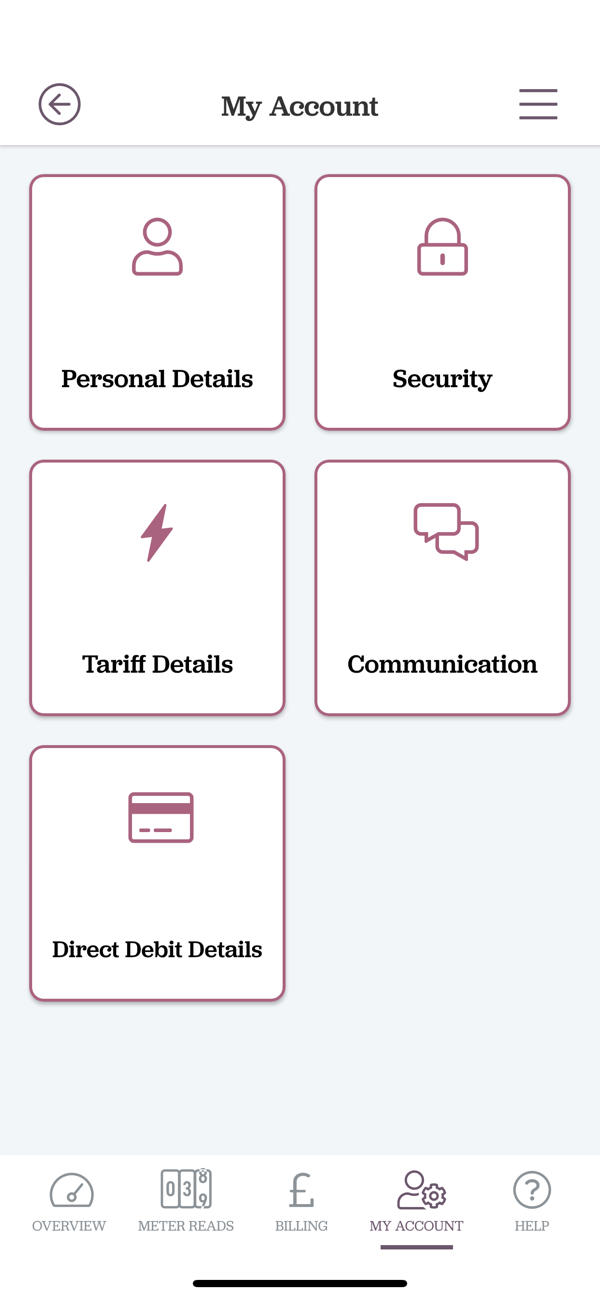 Mobile app: account menu