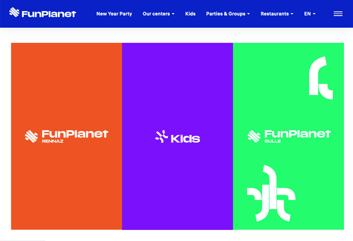 Website with a menu for the two FunPlanet locations in Rennaz and Bulle, plus the upcoming center dedicated to Kids