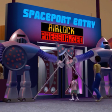 Pizza Planet Spaceport Entry in <cite>Toy Story</cite> (1995)