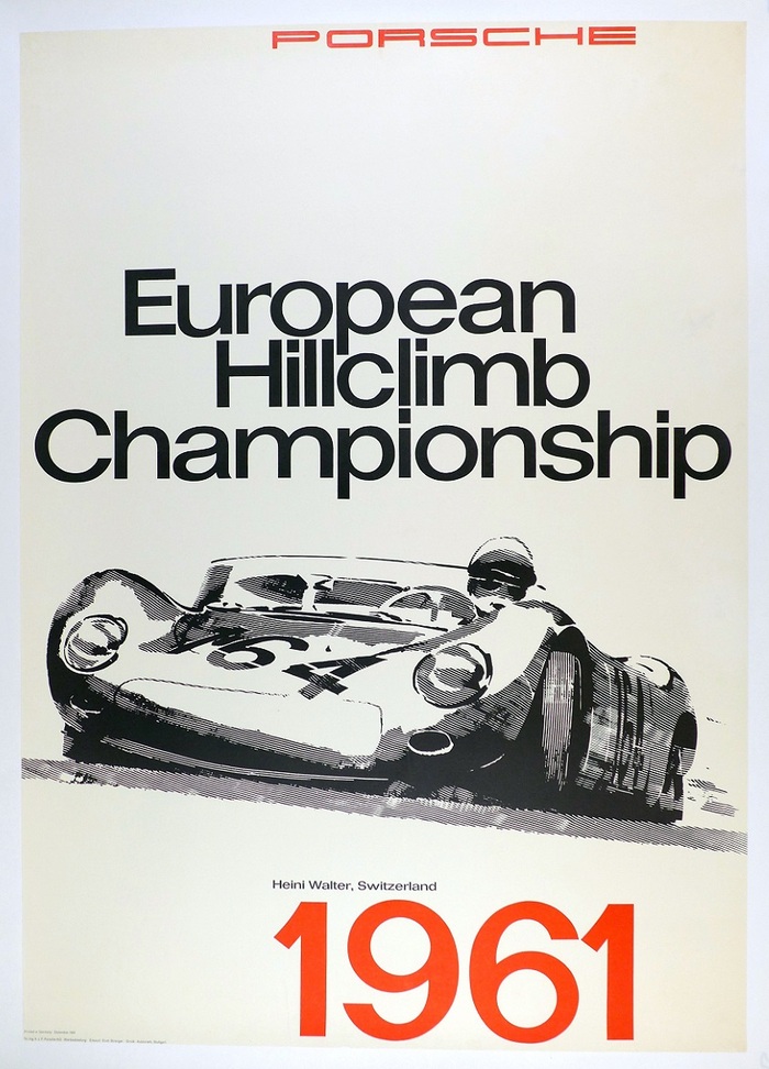 European Hillclimb Championship 1961. Design by Strenger, showing a Porsche RS-61 driven by Heini Walter (Dec. 1961).