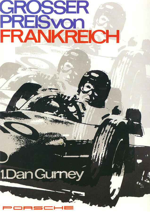 Gro&szlig;er Preis von Frankreich (1962). Folio is here used with its alternate straight-legged R &ndash; see the default form in the poster for the Europa-Rallye-Meisterschaft 1961 above.