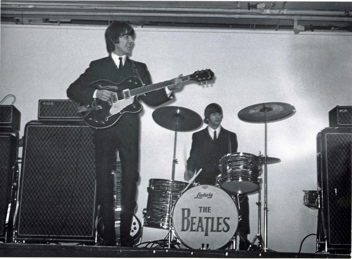 The original logo in its original application, as seen in a photograph taken by Nick Newbery at a Beatles show at the King’s Hall Belfast in November 1964.