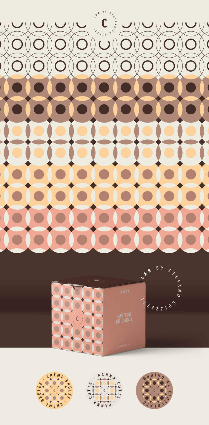 Design of graphic texture based on the logo grid for panettone packaging and desserts.