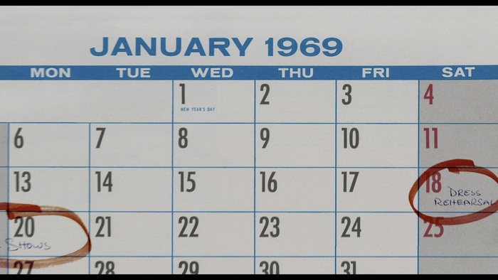 On a calendar of 1969 used to frame the timeline, information is typeset in Venus Extended and Futura Condensed.