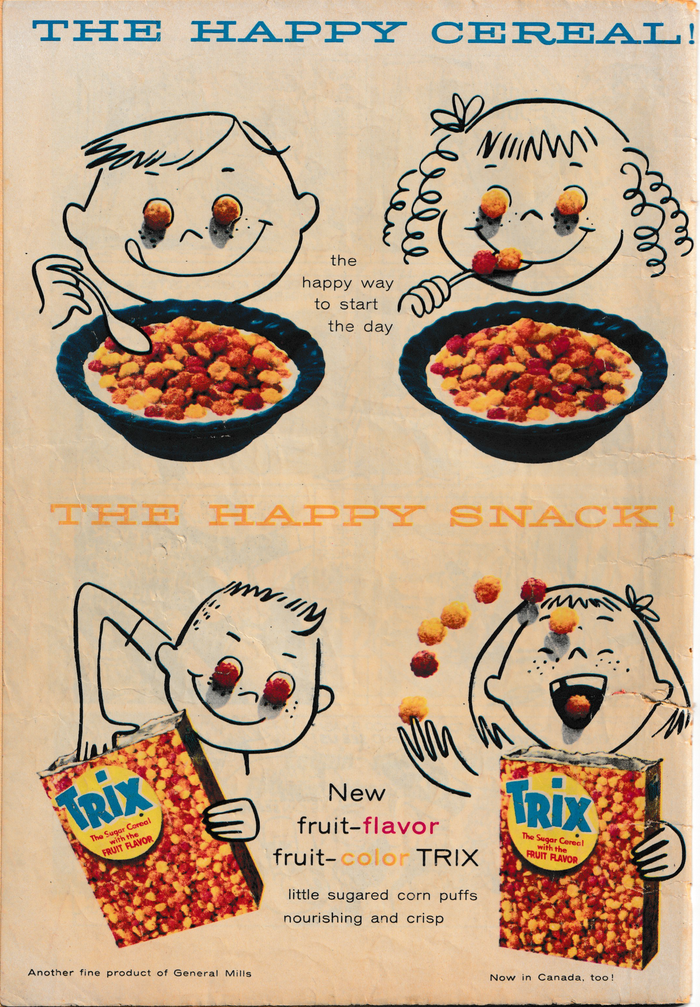 “The Happy Cereal! The Happy Snack!” Trix advertisement (1957)