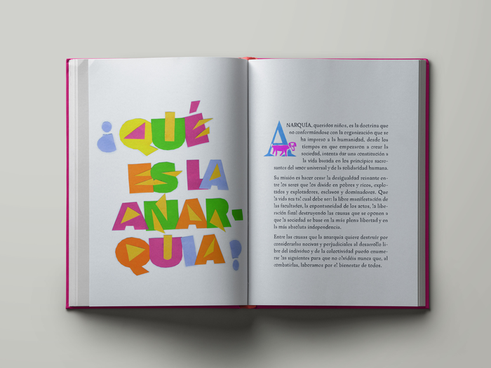 The multicolored letters on the right are not from a font, but were cut from paper by the book designers.