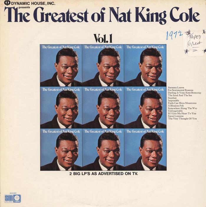 Nat King Cole ‎–  The Greatest of Nat King Cole album art 1