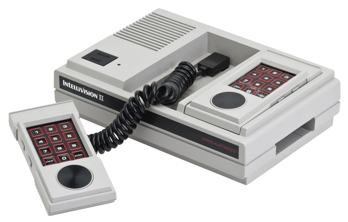 The Intellivision II redesign was much smaller and cheaper to manufacture than the original. The numerals on the keypad are from  Bold Extended.