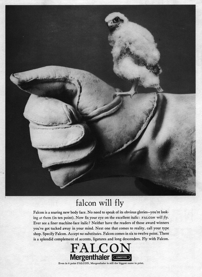 “Falcon will fly” ad by Mergenthaler Linotype (1962)