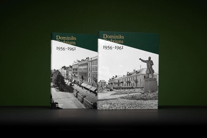 The double-sided jacket allows the reader to choose whether to look at the statue of Lenin or an idyllic postcard from the 1950s.