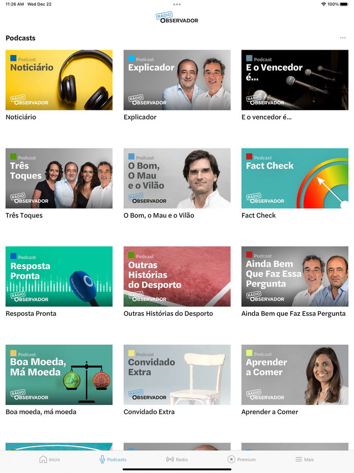 Podcasts page in the iPad app