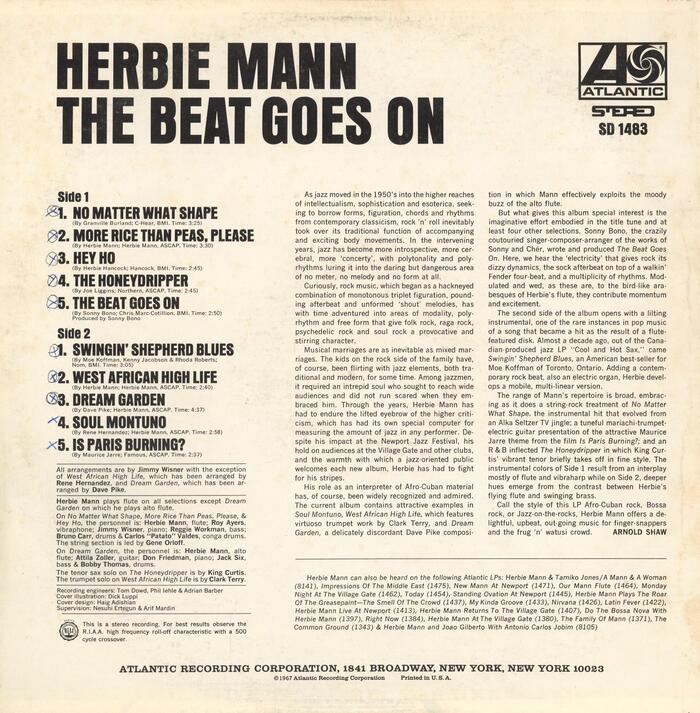 Back cover with track names set in all-caps . Arnold Shaw’s liner notes and the credits are in .