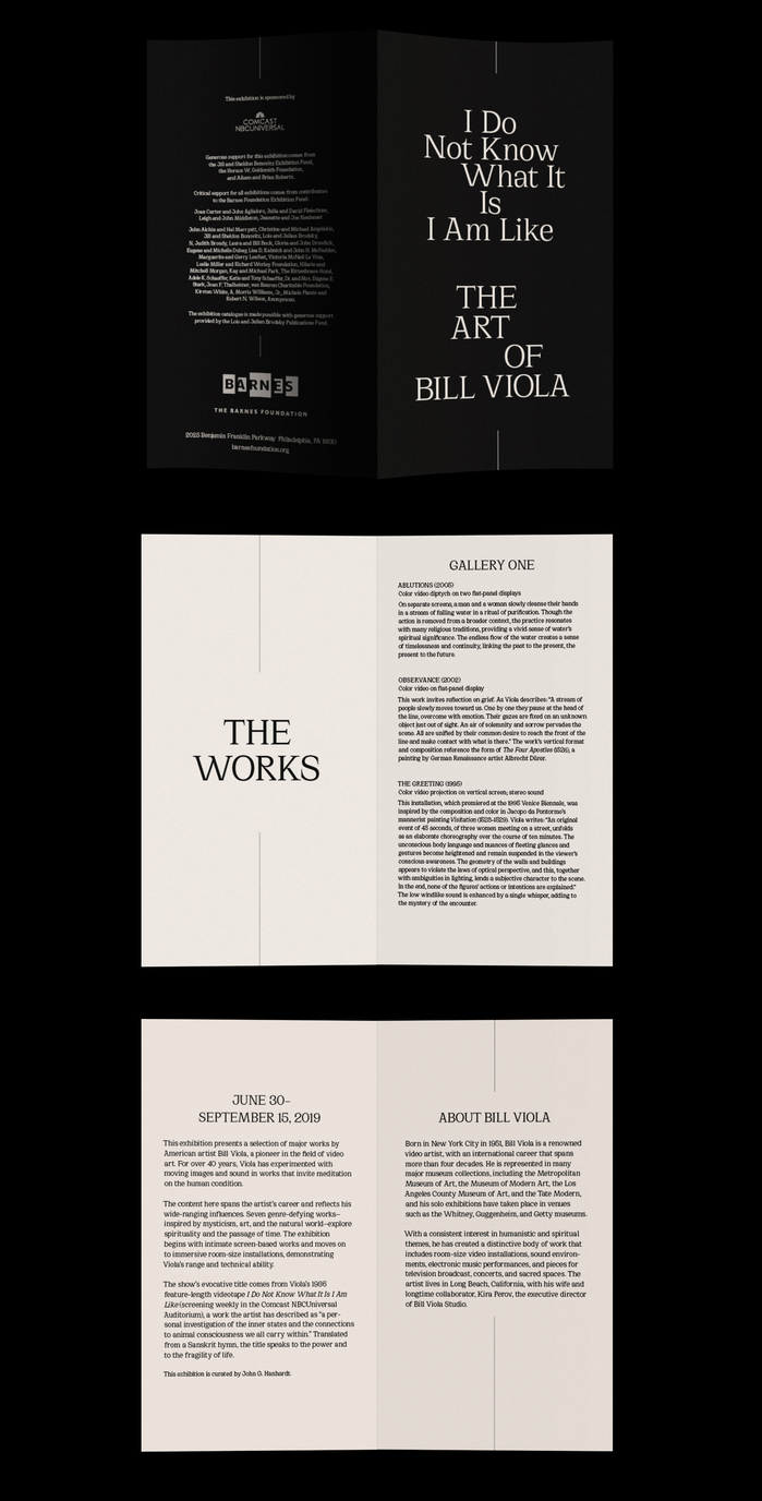Sample spreads from the exhibition brochure for I Do Not Know What It Is I Am Like: The Art of Bill Viola
