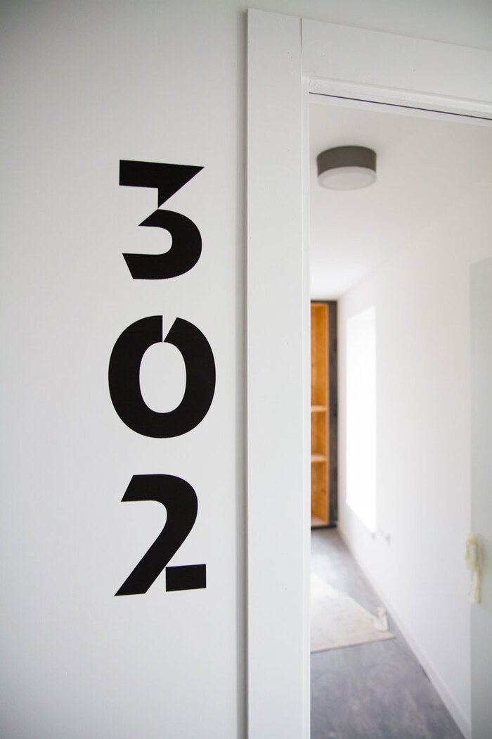 Stencil signs for student housing building, Roubaix 4