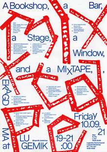 <cite>A Bookshop, a Bar, a Stage, a Window, and a Mixtape</cite> poster