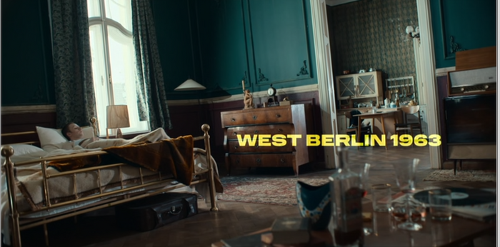 Opening credits. This tilted camera angle is frequently seen in this series.