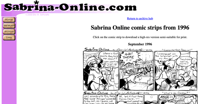 Header from 2000 (on the Archives page with the very first strip from September 1996), as filed by the Internet Archive in 2001