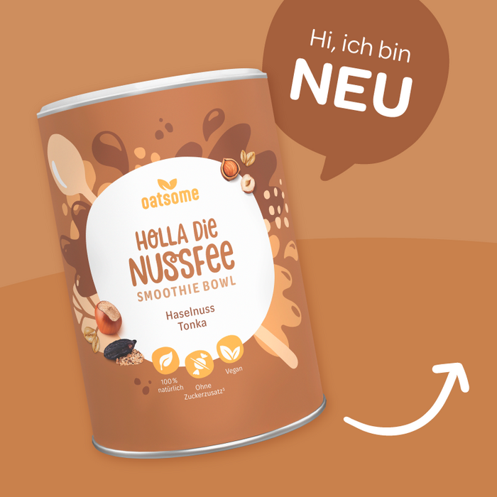 Intro for the hazelnut-and-tonka smoothie bowl. Text in the speech bubble is in Omnes’s standard width.