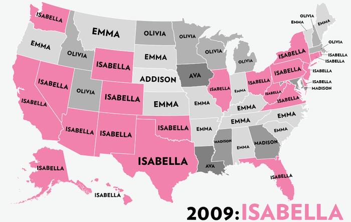 Map: Six Decades of the Most Popular Names for Girls, State-by-State 2